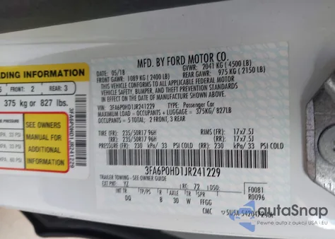 2018 Ford Fusion Se from USA, damaged, VIN 3FA6P0HD1JR241229